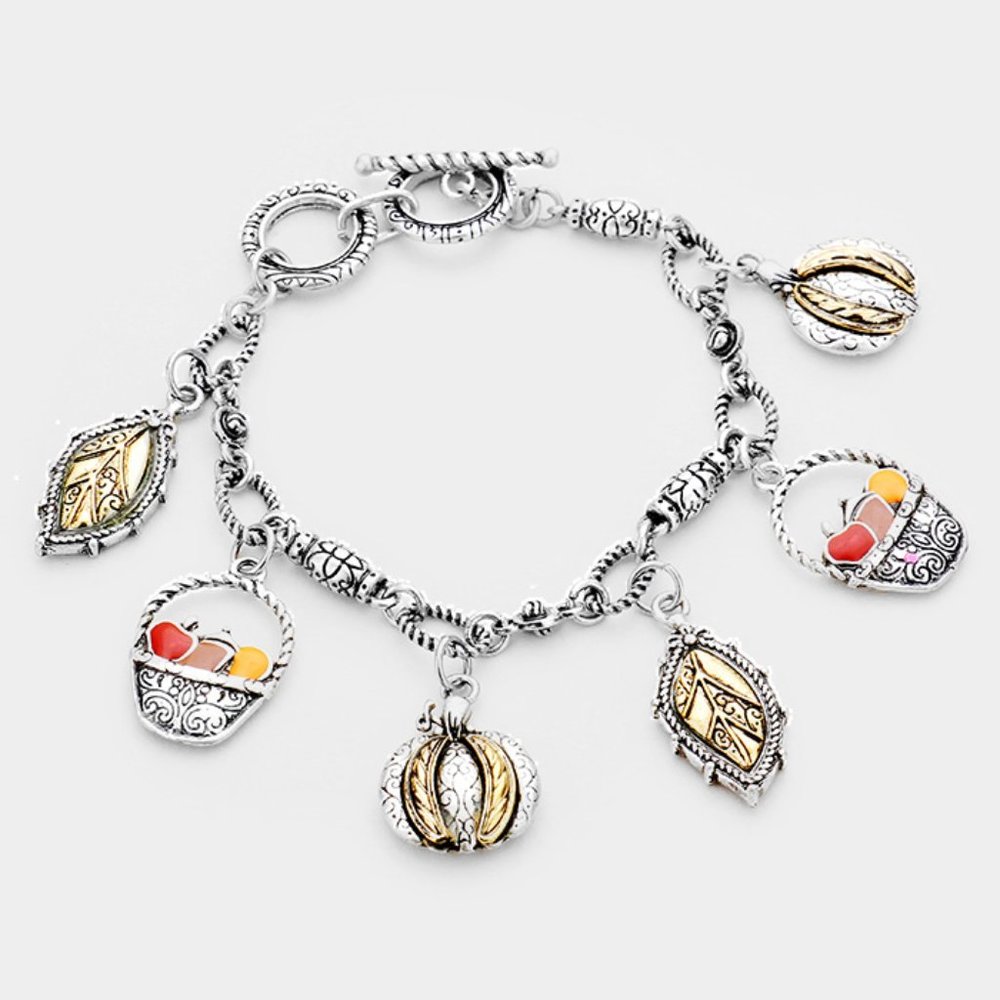 NEW Antique Silver Thanksgiving Charm Bracelet